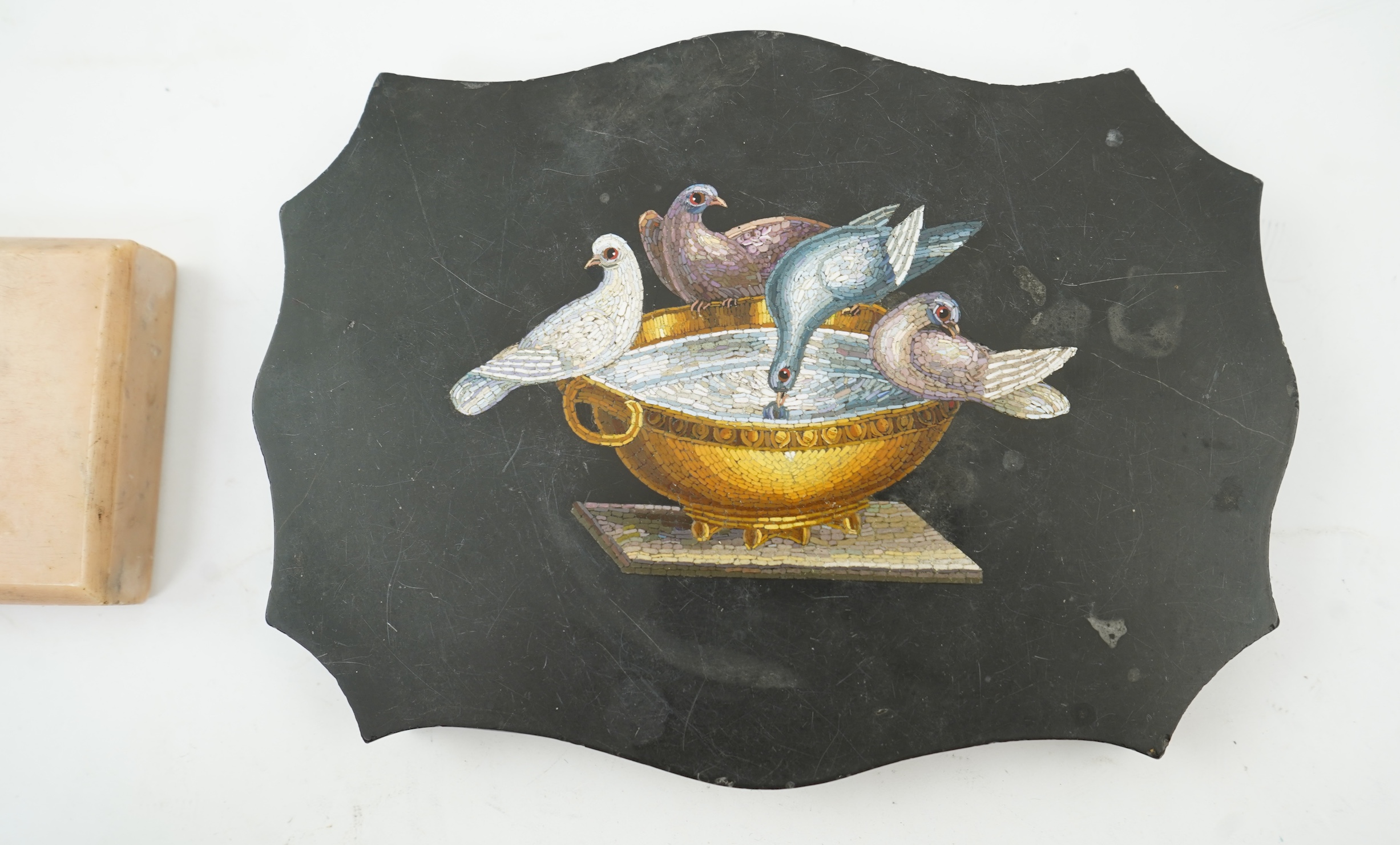 Two 19th century Italian Grand Tour micro-mosaic 'Doves of Pliny' paperweights
